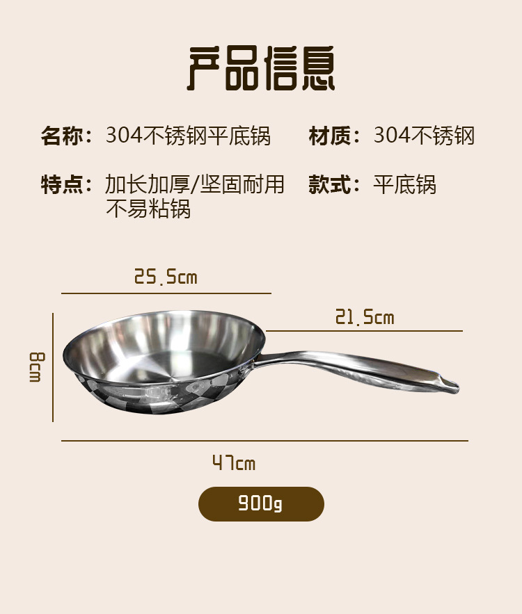 304 Three-layer steel frying pan, household safety, non-coated and non-stick, steak and egg frying pan, household flat pan, universal stove pic 11