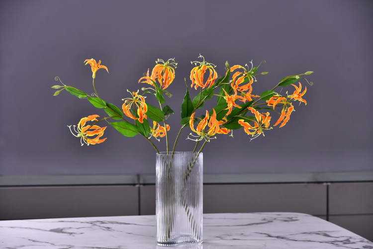 Lanjin artificial Plant Long Branch 3-head Jialan Flame Lily, high-end artificial flower, artificial flower, artificial flame lily, strange lily, home decoration pic 26