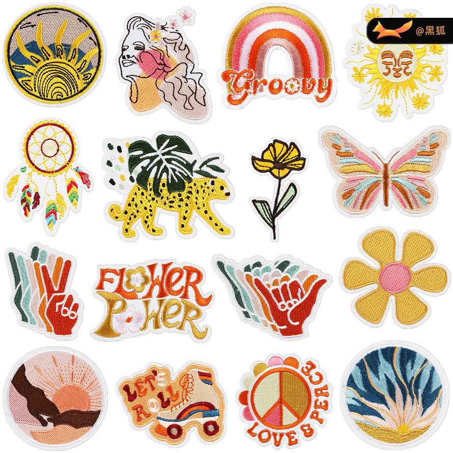 鞋帽刺绣布贴包包补丁贴衣服装饰章仔电脑绣花标卡通花朵刺绣贴 pic 2