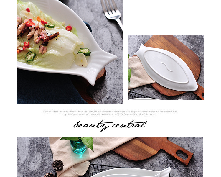 Large ceramic bone China fish plates, household fish plates, steamed fish plates, fish-shaped plates, pure white tableware for hotels, restaurants and eateries pic 8