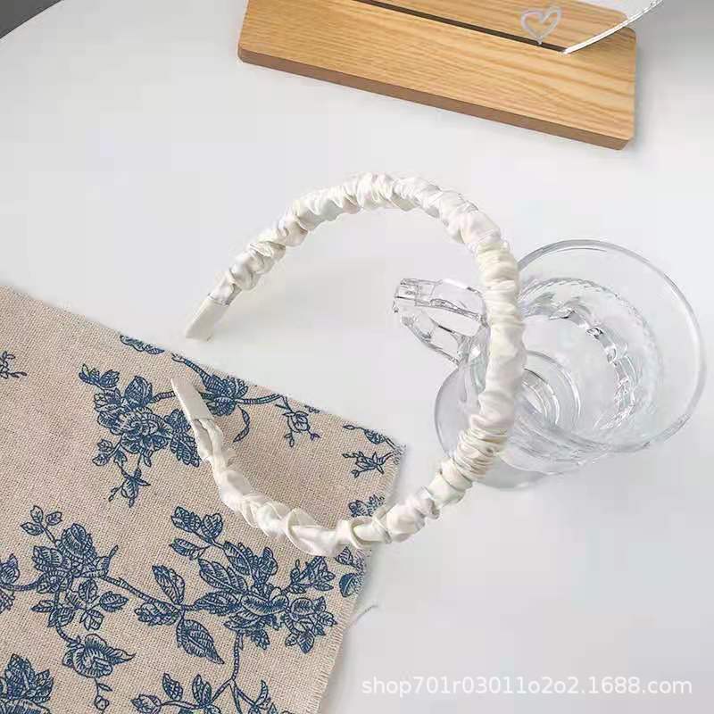 仙气唯美发箍奶油光泽绸缎面褶皱发箍发饰布艺压发简约甜美女头箍详情1