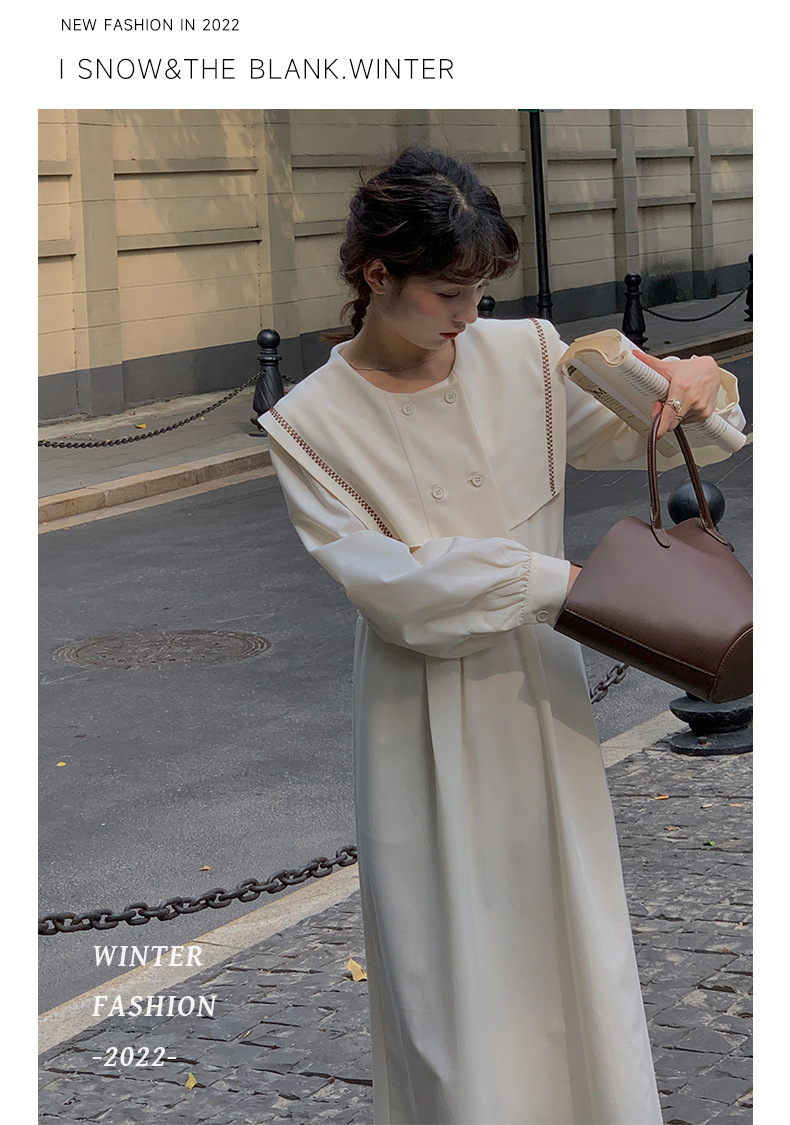 I SNOW BLANK2023早春简约法式连衣裙典雅海军领A字长裙512907详情3