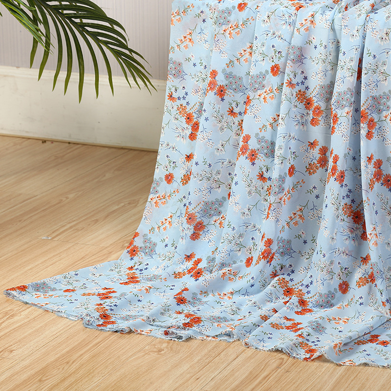 75d pearl chiffon small floral print fabric, polyester chiffon sun protection mask fabric, four-sided elastic printed fabric pic 21
