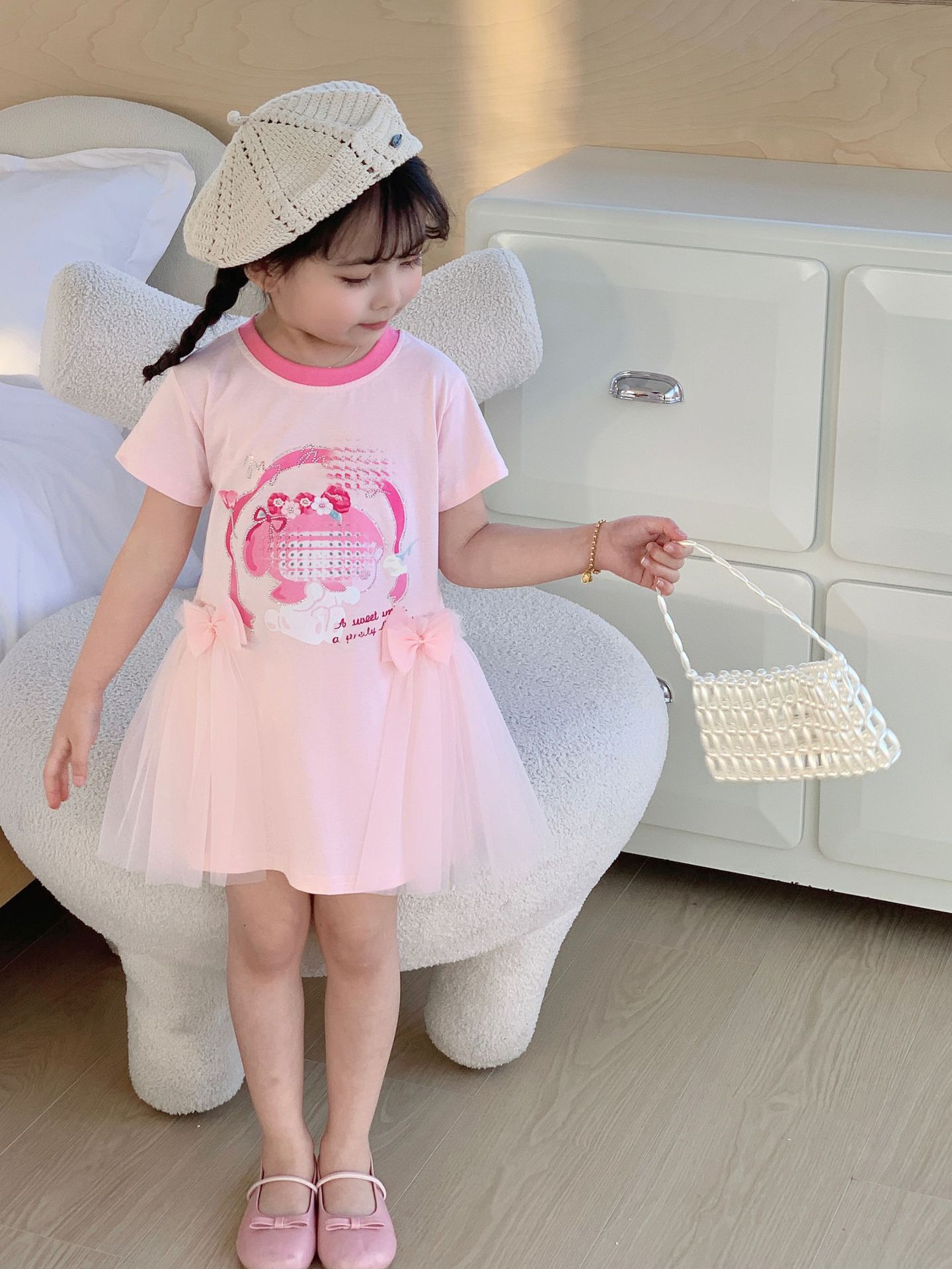 【100％纯棉】夏季新款女童连衣裙网纱公主裙烫钻闪闪可爱小童裙详情14
