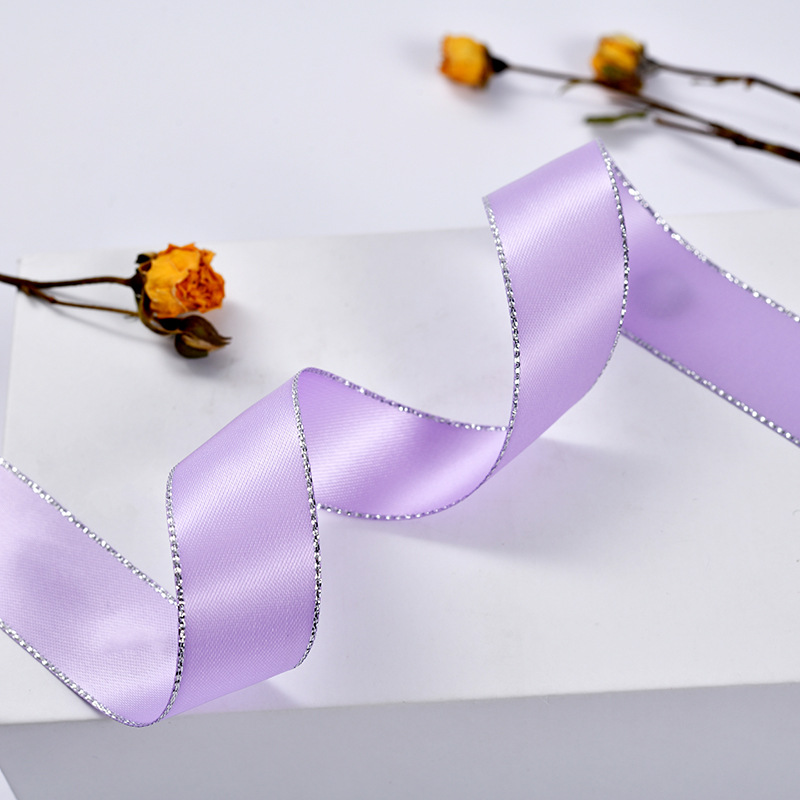 En stock doble lado de oro borde de plata cinta de poliéster cinta de festival caja de regalo de moda decoración de ropa cinta de embalaje de flores pic 17