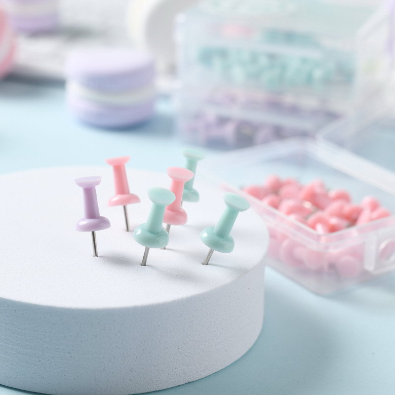 Cross-border supply of macaron color box-packed I-shaped nails, fresh and creative plastic thumbtacks in various sizes, office supplies pic 10