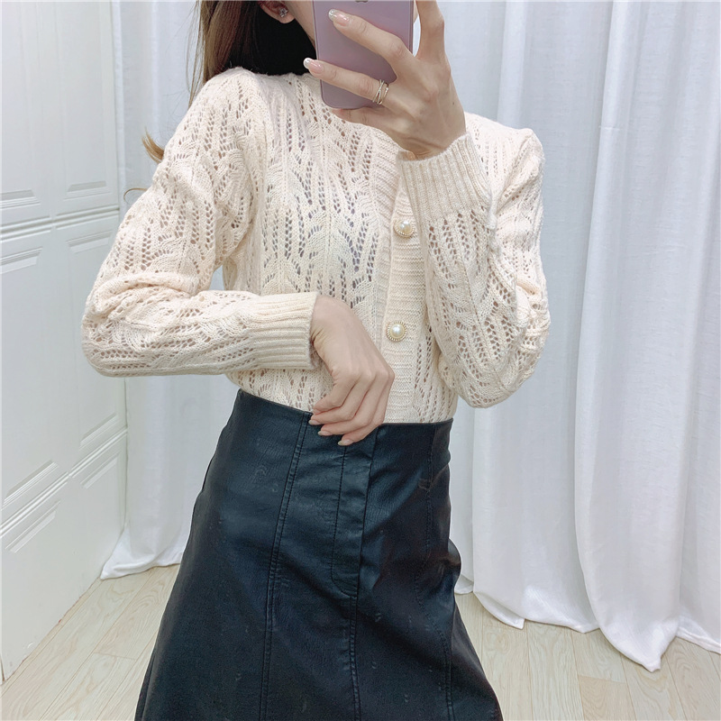 Hong Kong-style retro dreamy knitted sweater, cut-out mohair spring chanel-style top, casual French pearl button cardigan pic 6