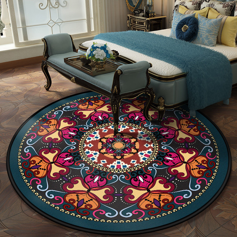 Cross-border ethnic wind round floor mat alfombra cristal de peluche mandala estampada mesa de centro cesta colgante sala de estar hogar pic 10