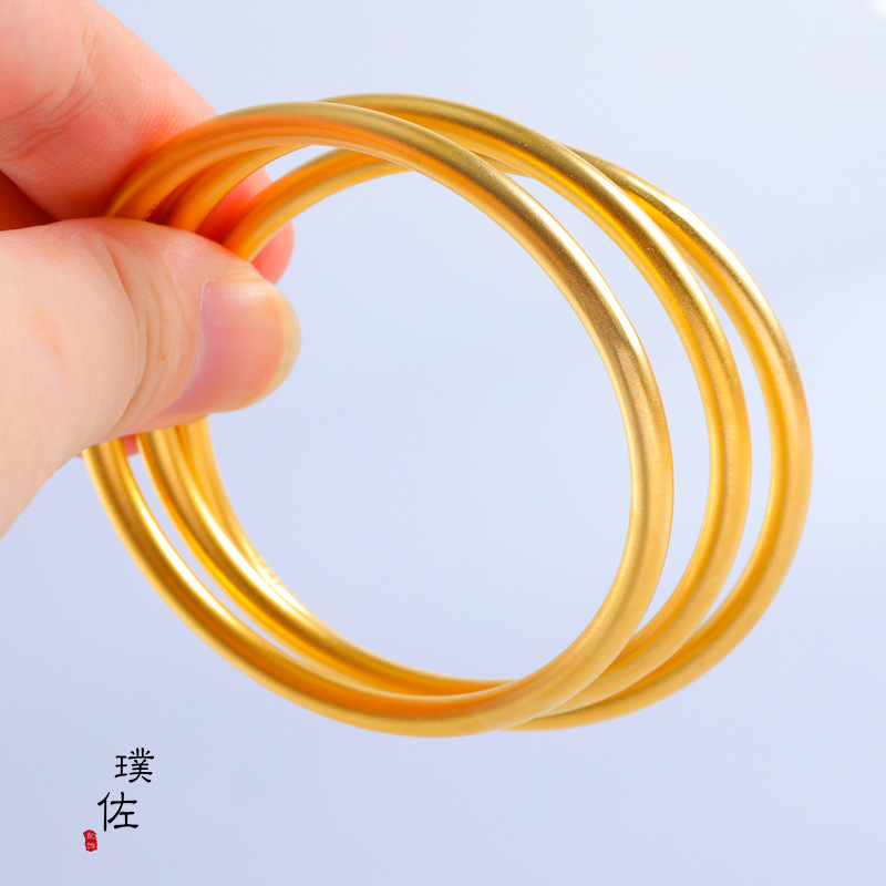 久不掉色里外一色越南保色沙金手镯仿古法黄金手镯光面实心素圈女详情9