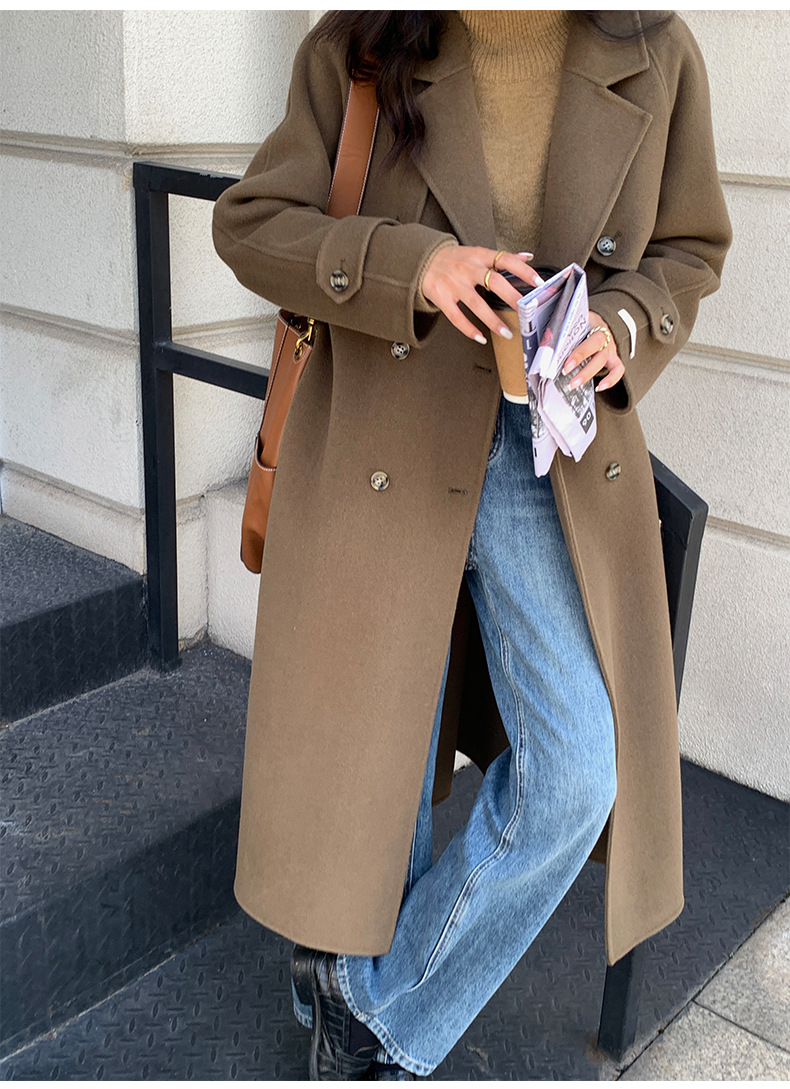 Q469 Dongdaemun Double-sided Cashmere Coat Korean version Autumn and Winter New Style Wool Tie suit collar woolen coat for women pic 41