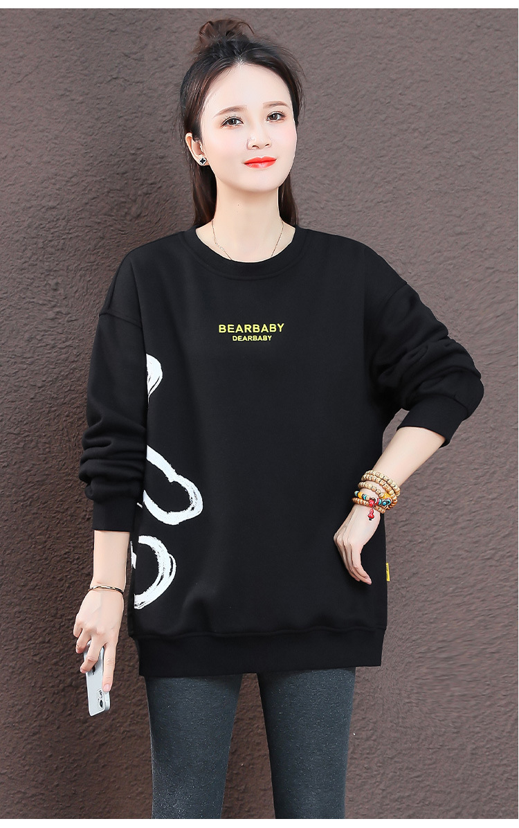 设计感印花圆领卫衣女秋冬加绒加厚时尚宽松上衣2023新款长袖外套详情9