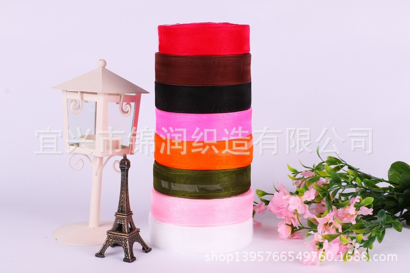 Jinrun Gift Packaging Ribbon Ribbon, wedding decoration ribbon roll wholesale, 2.5cm wide, colorful snow gauze ribbon pic 5
