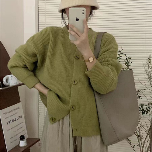 2023秋冬新款韩版毛衣外套女宽松中长款口袋学院风时尚撞色针织衫详情7