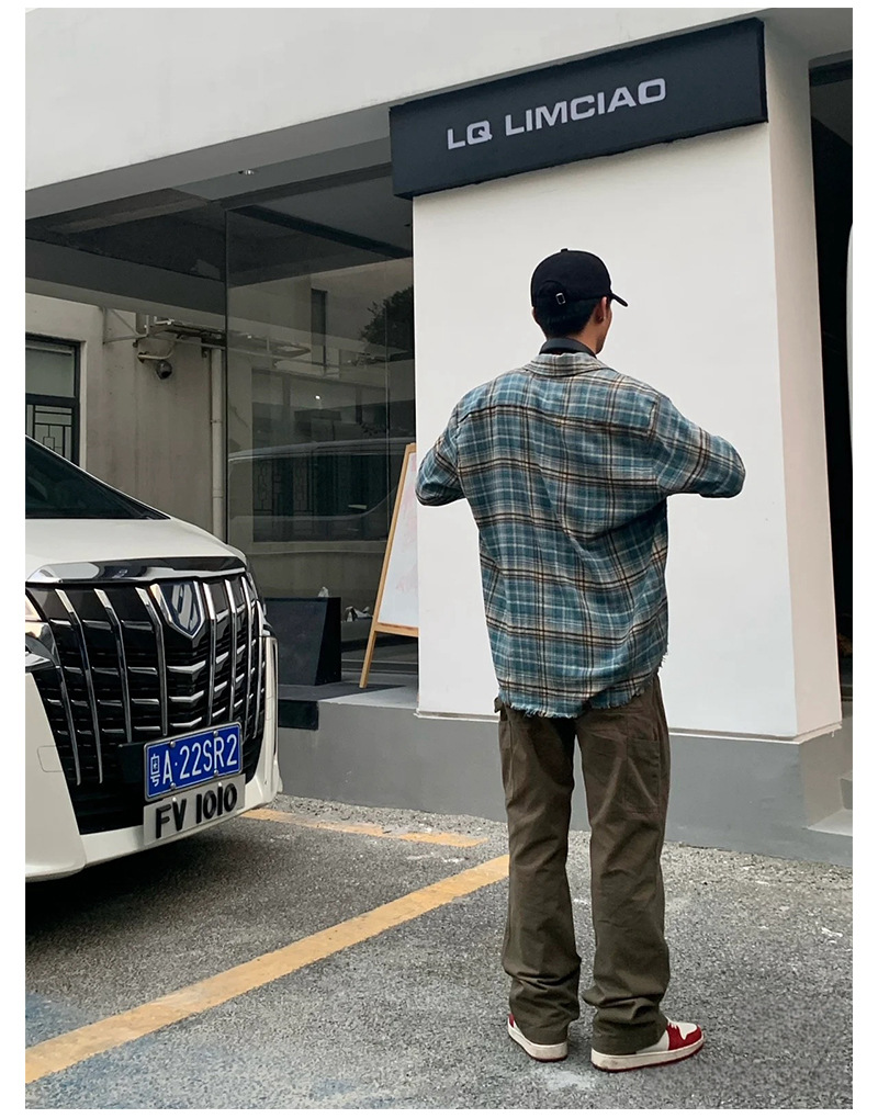 高货复古格纹法兰绒流苏破坏格子衬衫cleanfit设计感男女春季上衣详情18