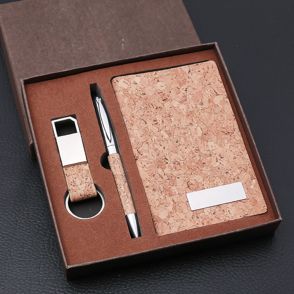 Creative cork keychain set, A7 notebook gift set for corporate year-end party gifts pic 3