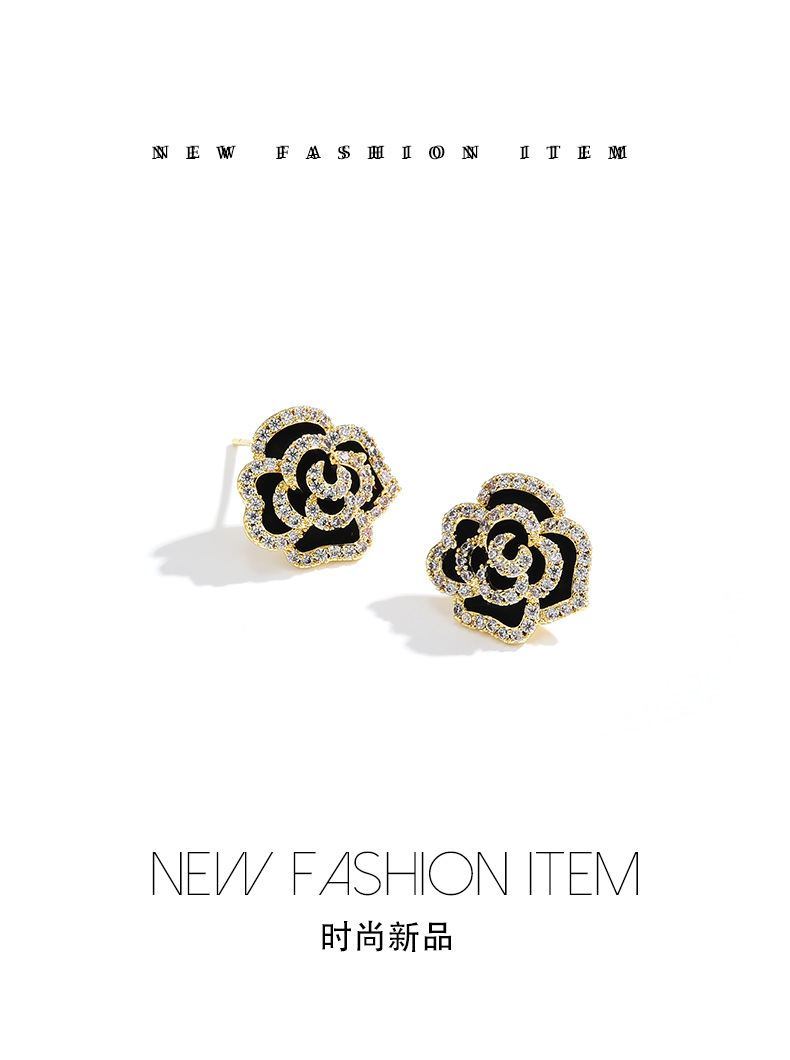Wholesale of 2021 New 925 Silver Needle Camellia Micro-inlaid Zircon stud earrings, one-piece consignment, premium earrings pic 10