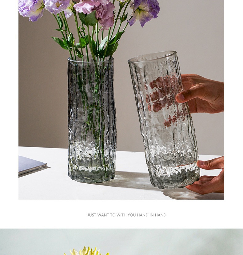 Ins-style transparent glass vase, light luxury glacier rock vase, home dining table decoration item, Nordic vase pic 8