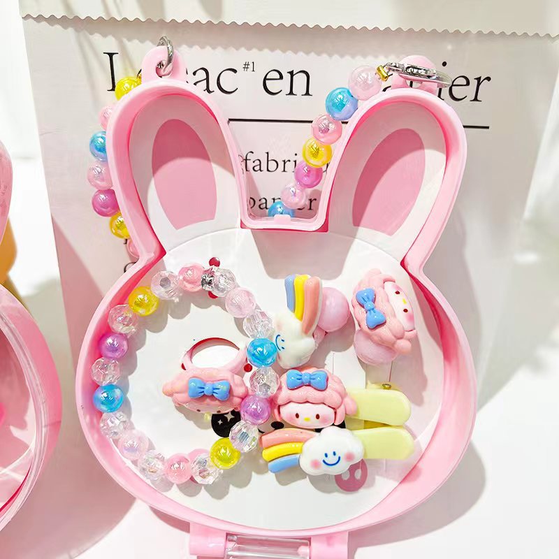 新品手提首饰盒卡通套装公主发饰组合手链戒指皮筋发夹女童礼物详情4