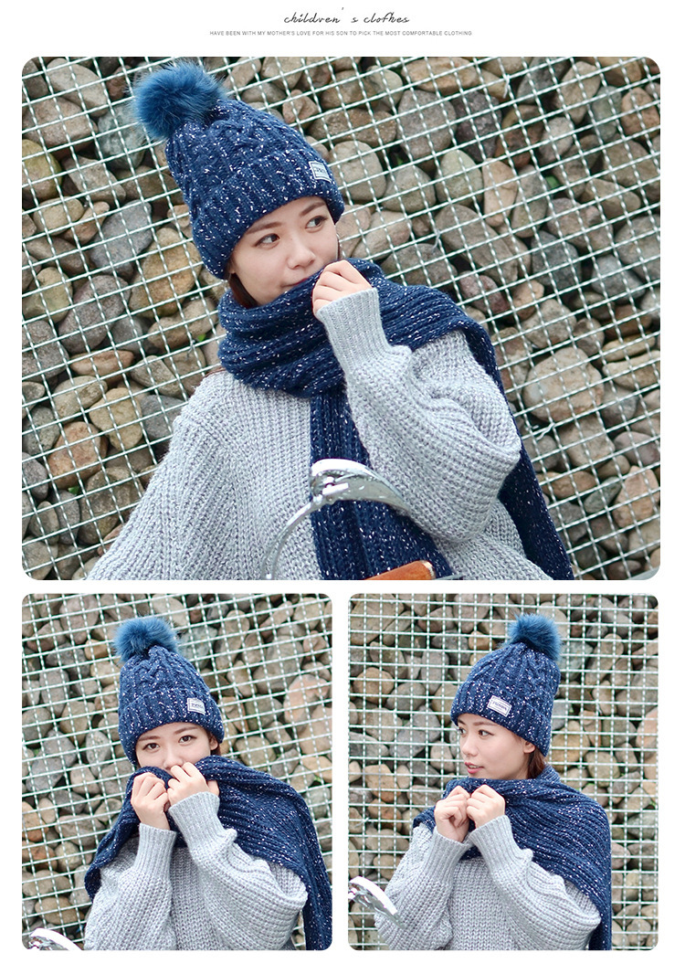Wholesale of two-piece sets of 2020 new winter knitted pom-poms hats, warm and thick blended jacquard hats and scarves pic 9