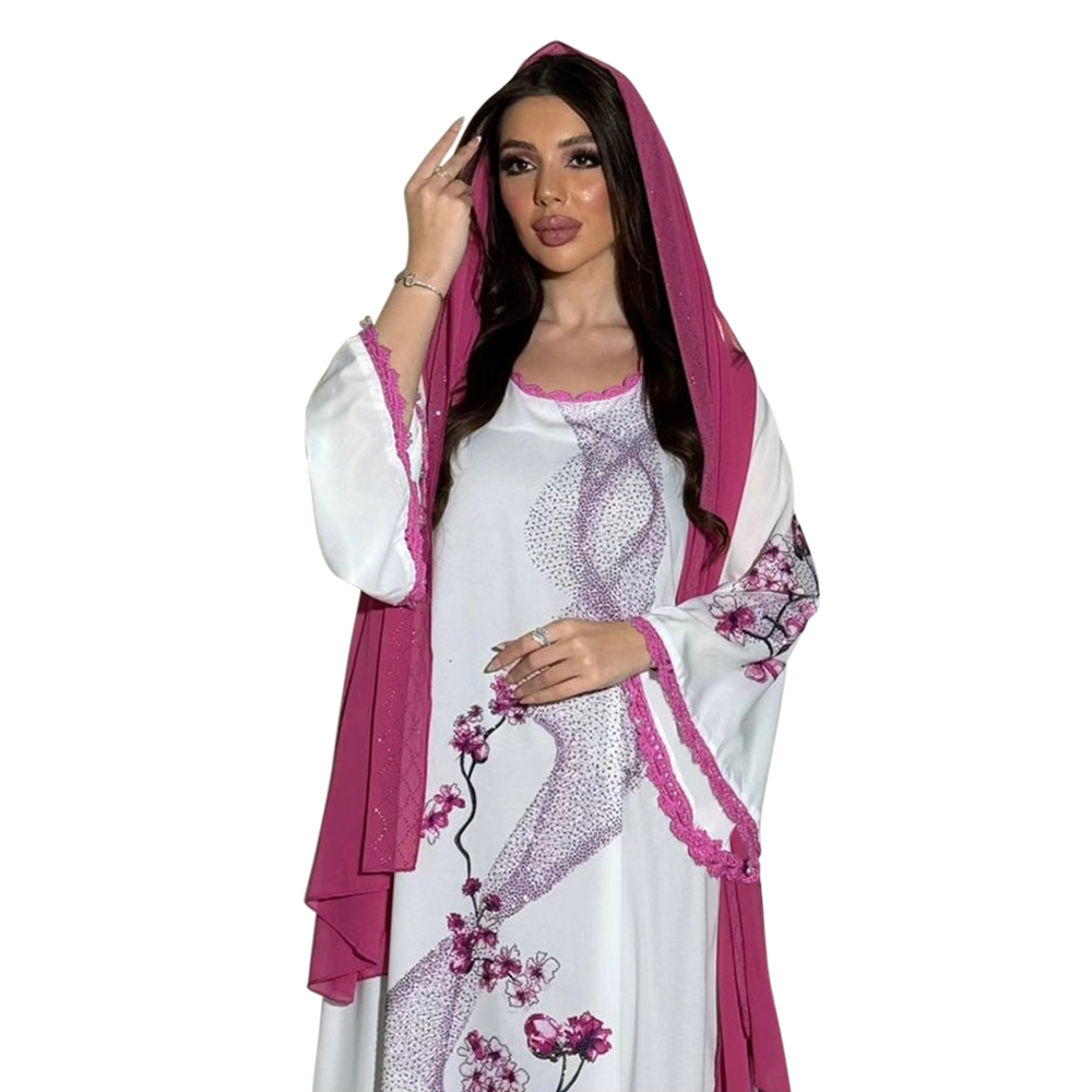 XQY500263 Cross-border Middle East Muslim Robe Dubai Arab printed Robe Dress with belt pic 12
