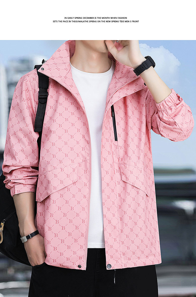 春秋季时尚潮牌印花户外休闲防风防水冲锋衣男士百搭帅气连帽夹克 pic 20