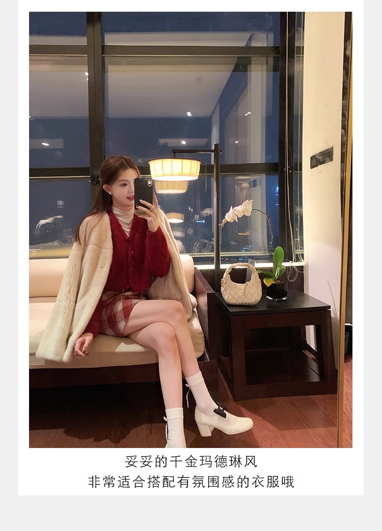 葡萄妈蝴蝶结玛丽珍鞋女法式高跟鞋真皮女鞋小香风粗跟制服皮鞋女详情26