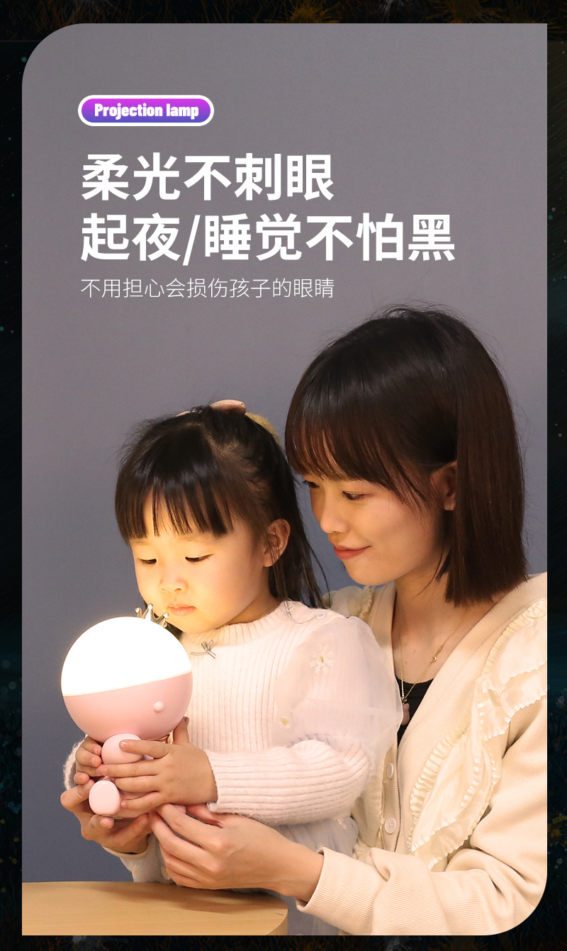 2023新款太空雪人星空投影灯家卧室氛围伴睡满天星儿童床头灯详情11