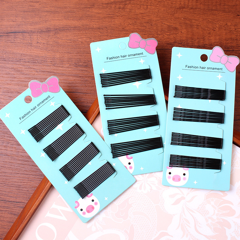 韩国精致新款发饰黑色简约碎发夹百搭波浪一字夹套装刘海边夹批发详情2