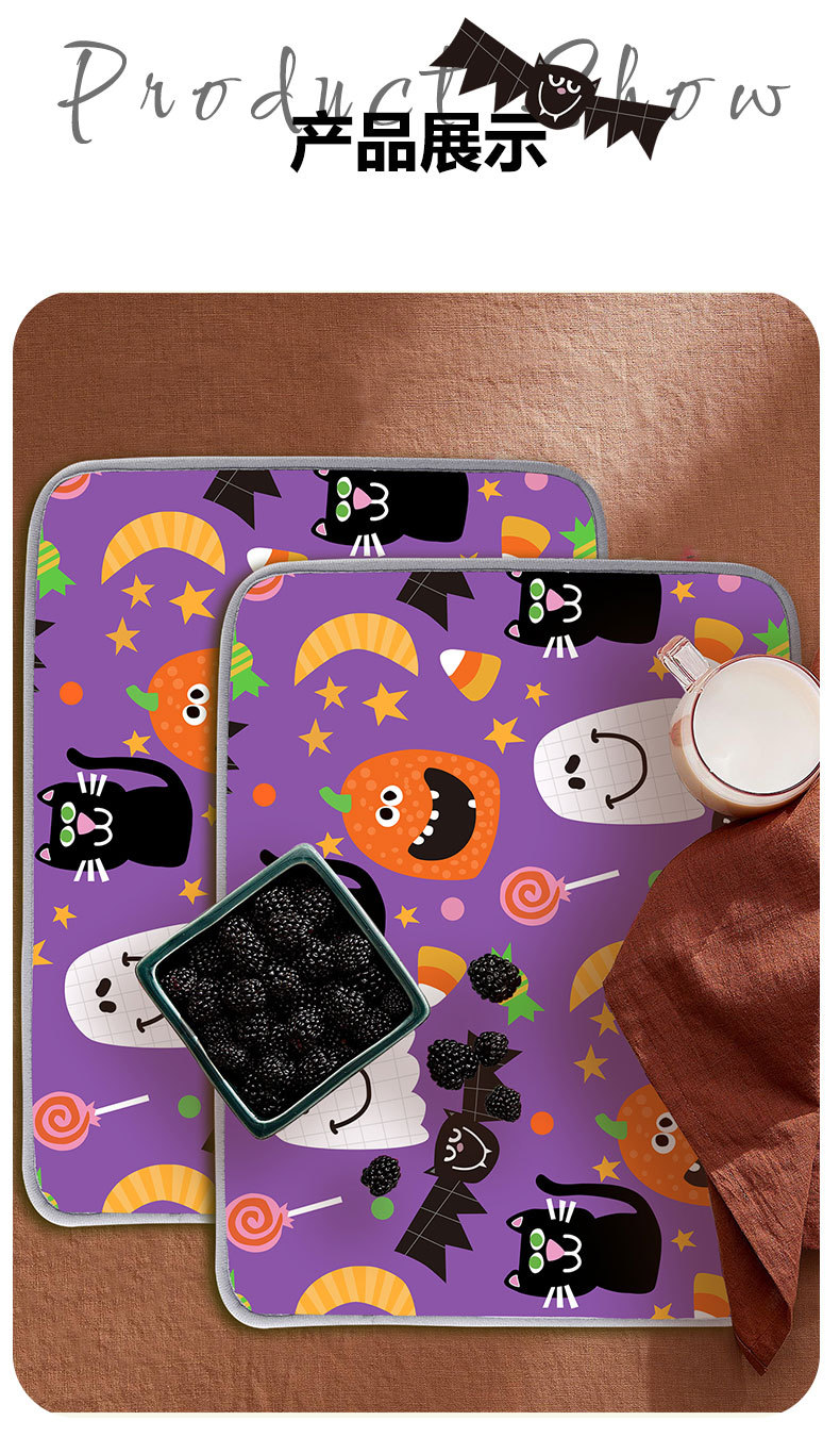 新品外贸亚马逊批发万圣节鬼魂南瓜垫子印花节日礼品专属沥水垫详情5