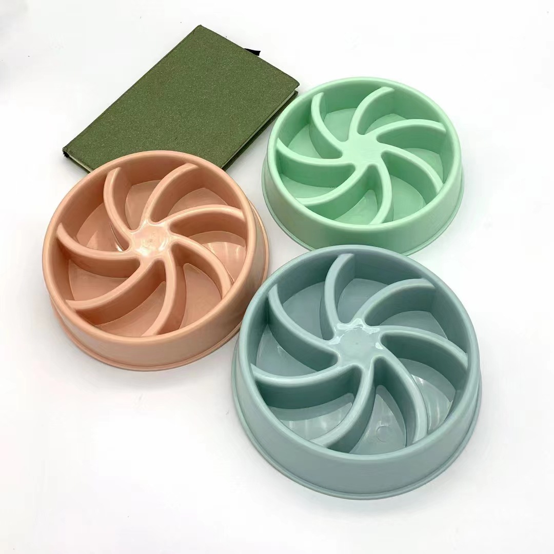 High-quality anti-choking macaron-colored pet feeding bowl, plastic windmill slow food pet slow food bowl pic 1