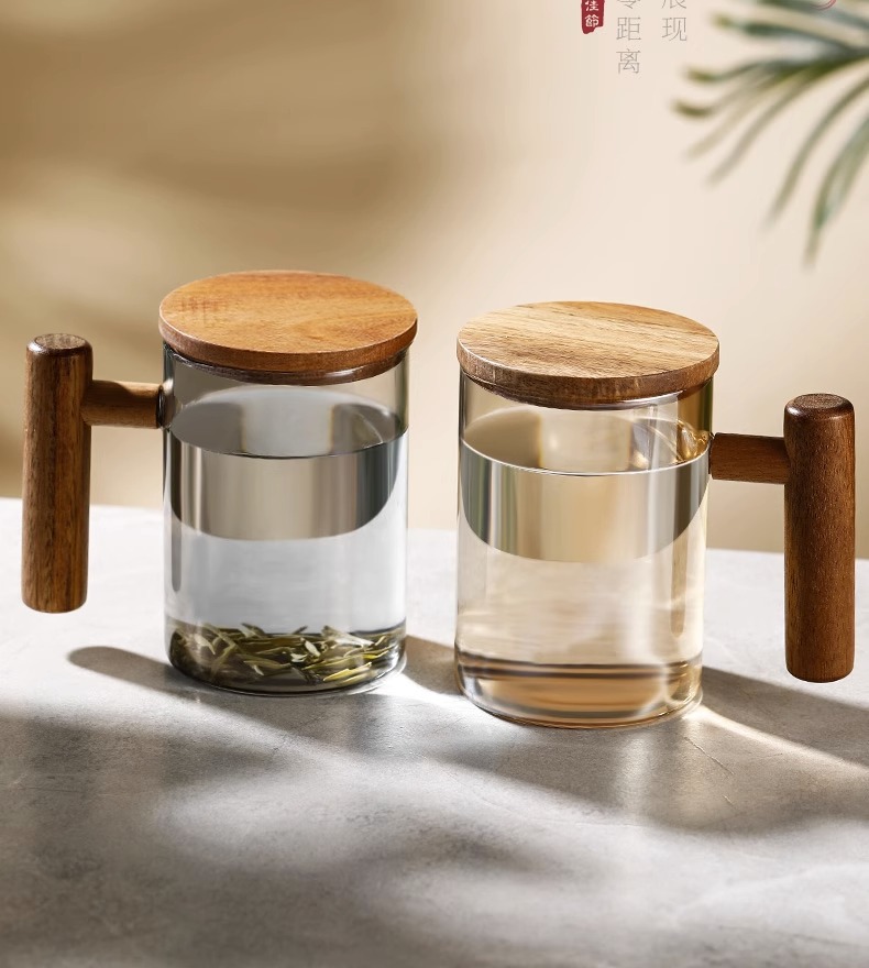 高硼硅玻璃茶水水杯家用办公室泡茶杯耐高温玻璃杯泡茶杯相思木把详情6