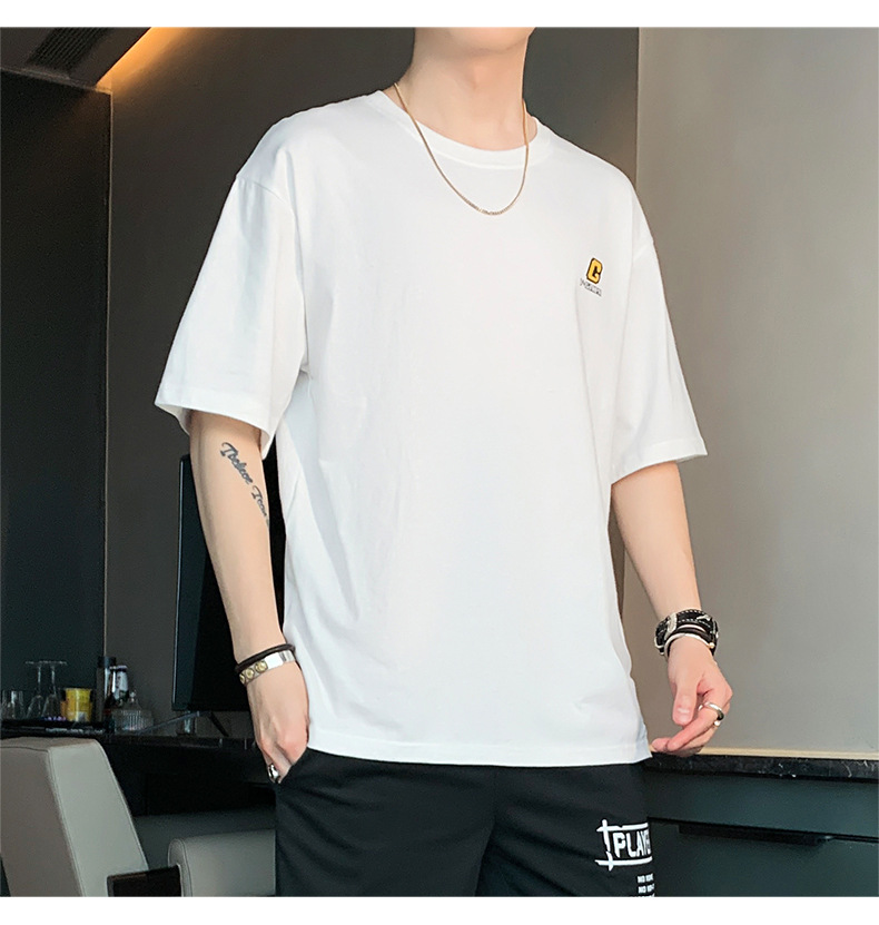 Pure cotton T-shirt for men, summer short-sleeved 2024 new Korean style five-quarter sleeve off-the-shoulder shirt, loose trendy brand short-sleeved large size pic 10