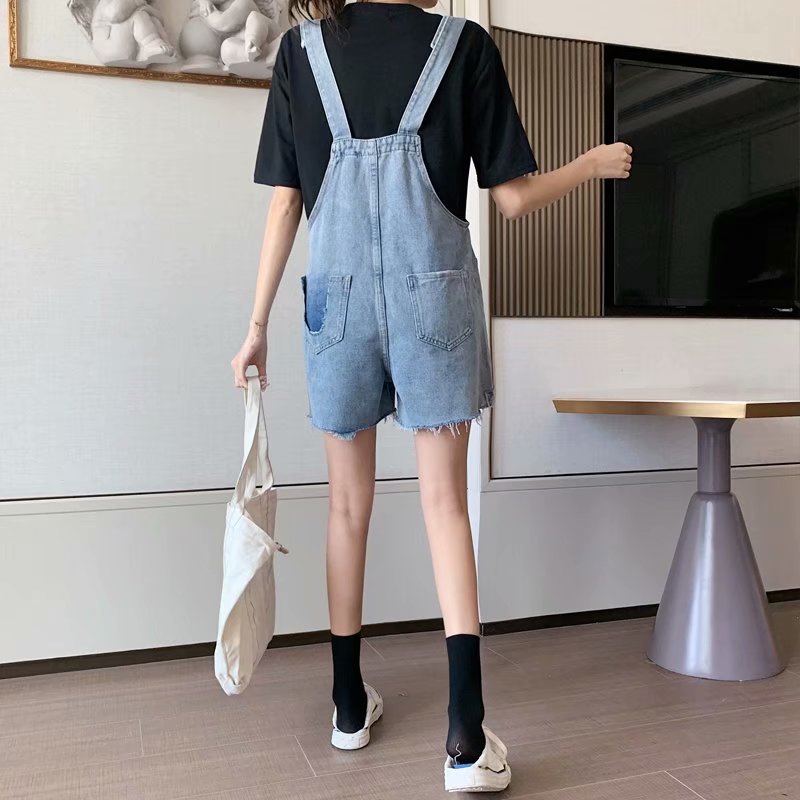 Summer internet-famous ripped denim overalls for women, high-waisted, loose, plus-size, youthful and petite student suspenders pic 9