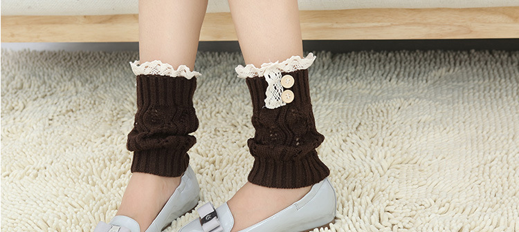 Korean knitted warm leg guards for autumn and winter, sweet solid color lace cutout leg covers, loose button ankle boot covers pic 23