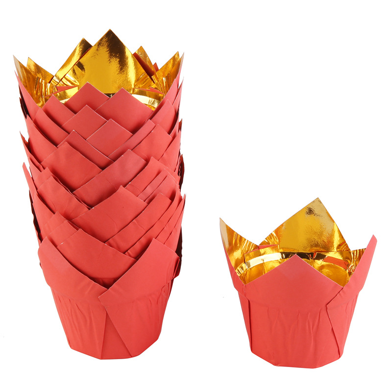 金色郁金香纸杯蛋糕托马芬杯火焰杯烤箱耐高温麦芬淋膜纸托详情7