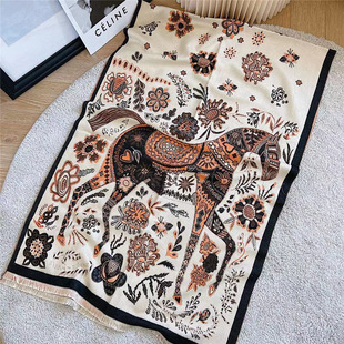 新款秋冬拼接加厚千鸟格仿羊绒ins潮流围巾女初秋百搭披肩现货详情3