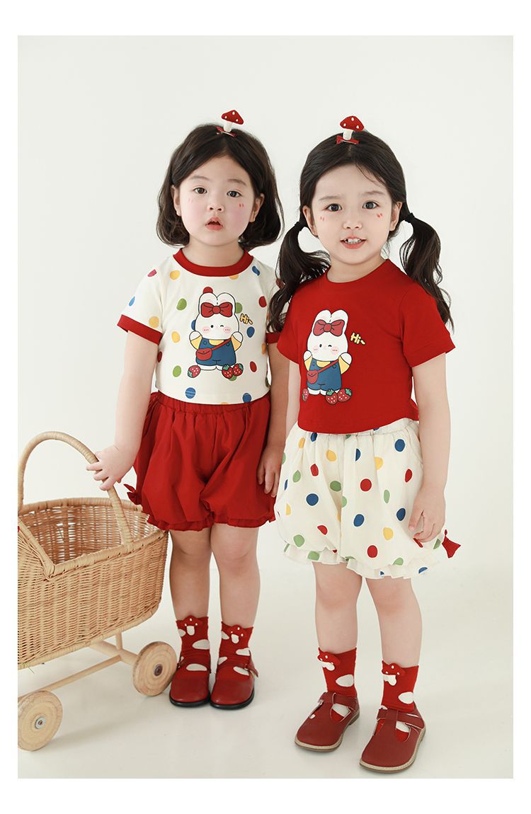 吾里卜一 女童小兔印花半袖T恤2024夏季儿童甜美可爱撞色短袖体恤详情23