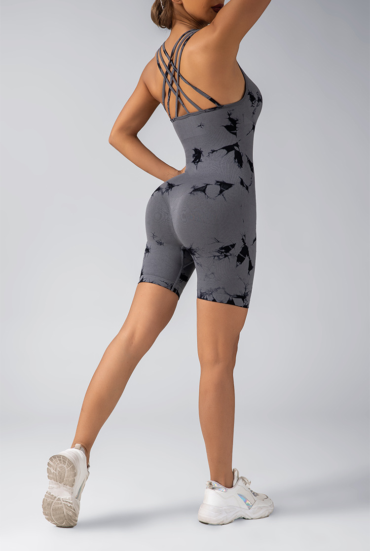 欧美扎染连体衣塑身一体式交叉美背背心紧身无缝健身瑜伽服短裤女详情4