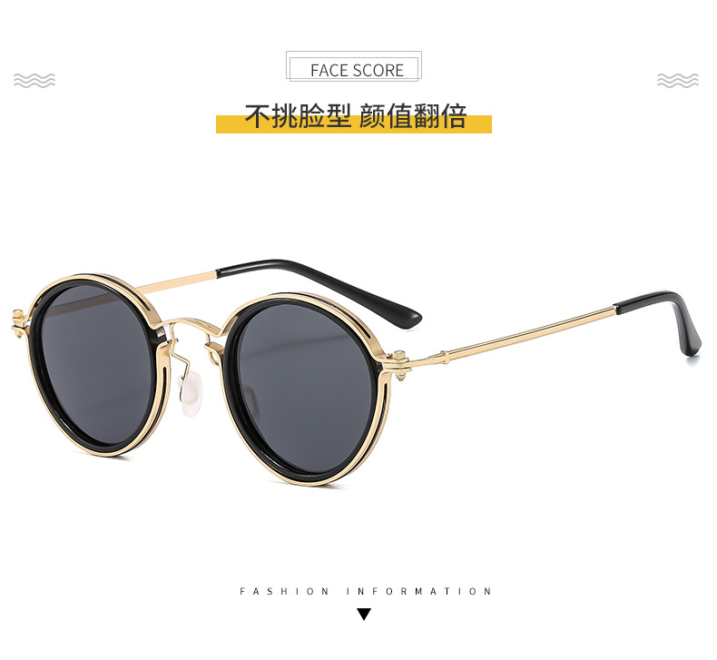 复古圆框金属墨镜太阳镜男女同款防蓝光眼镜跨境外贸批发男女详情2