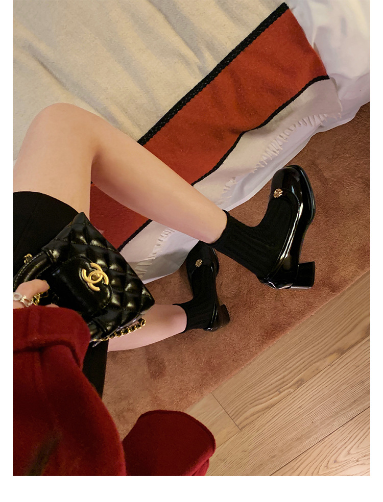 葡萄妈精致山茶花方圆头高跟鞋粗跟增高一脚蹬乐福鞋女鞋2024新款详情26