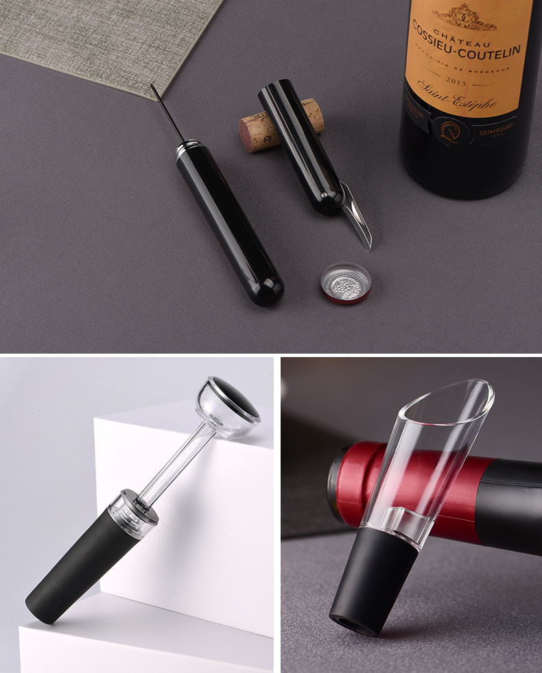 ABS material pneumatic wine bottle opener set, paper cutter, wine storage and pouring set pic 4
