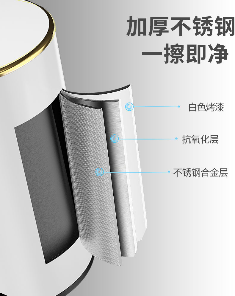 包邮轻奢垃圾桶不锈钢脚踩客厅欧式带盖家用卧室拉脚踏式新款床边详情5