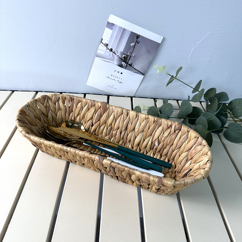 家用零食收纳篮创意草编葫芦草编织果盘刀叉篮小吃编织篮面包篮子详情5