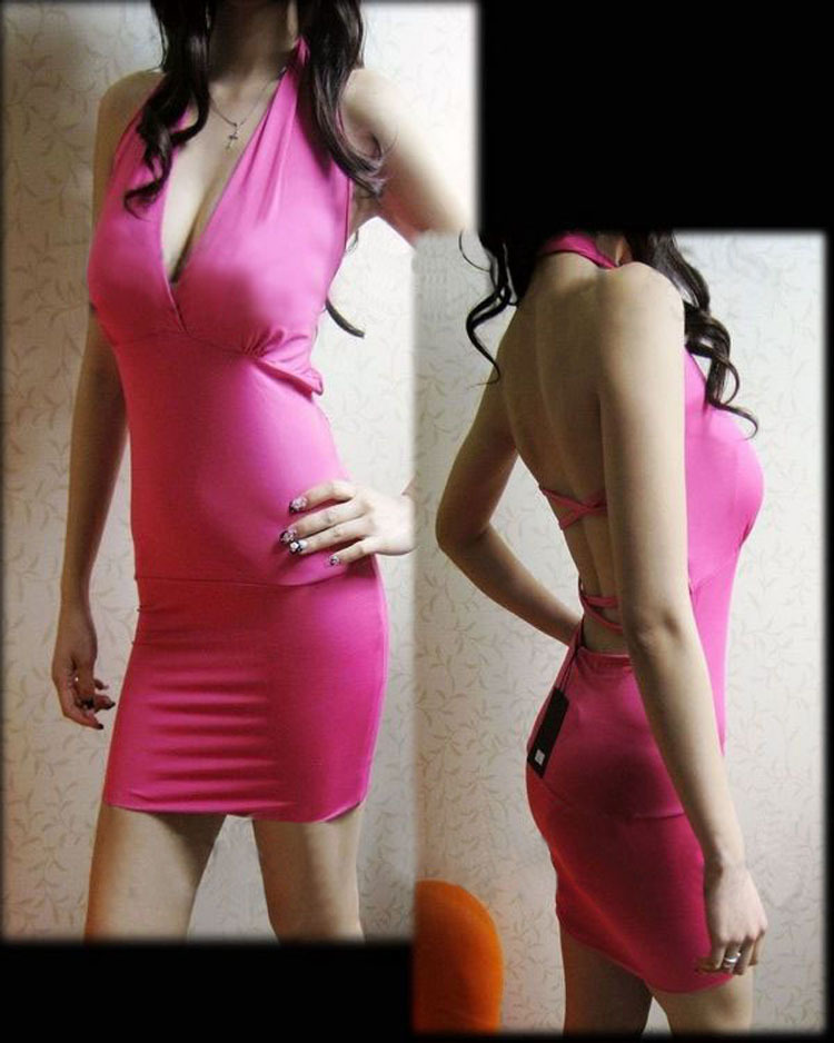 性感女装夜店连衣裙蹦迪酒吧主播网红紧身挂脖低胸情趣包臀超短裙详情14