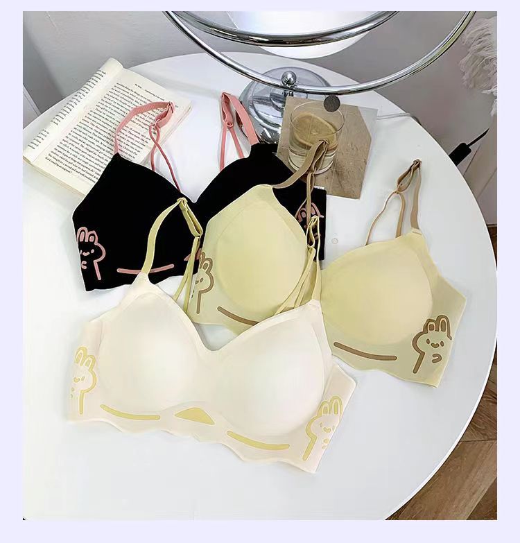 黑甜小兔~可爱无痕内衣女士小胸聚拢收副乳防下垂文胸无钢圈显大详情9