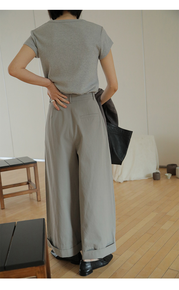 时简 自由随性 慵懒风竖条洗水休闲裤 显瘦百搭亲肤棉阔腿裤00037详情31