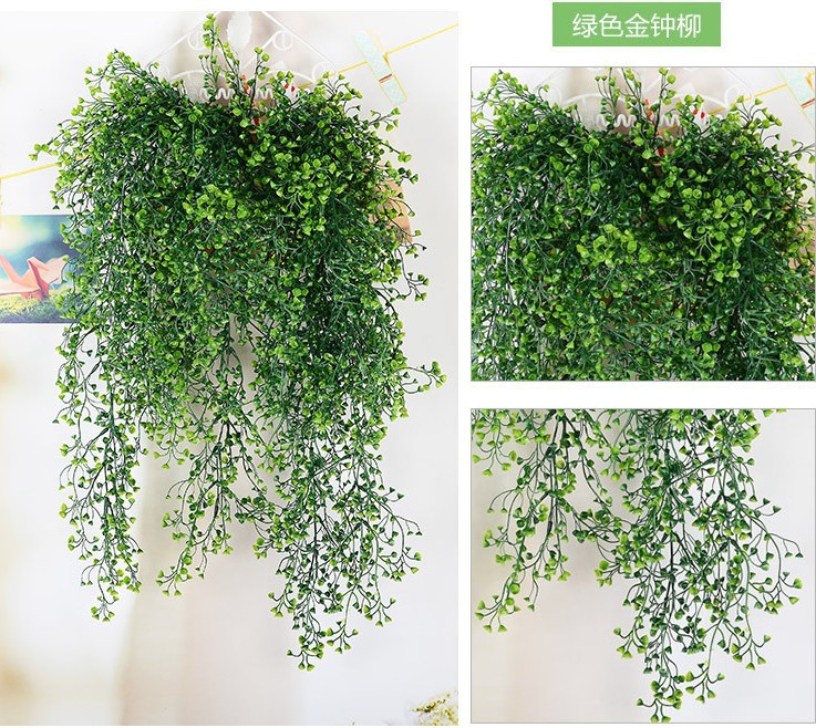 Gao Da simulation flower art, rattan flower, artificial flower, silk flower, golden bell willow, wall-mounted living room, air conditioning pipe decoration, green leaf plant pic 8