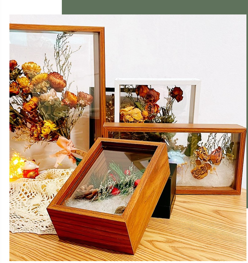 Wholesale of Nordic dried flower photo frames, handmade diy wooden hollow three-dimensional double-sided transparent acrylic long strip display pieces pic 14