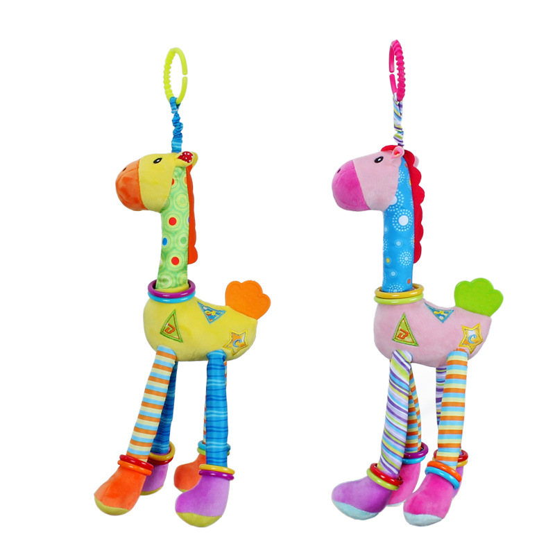 The crib is hung with cartoon giraffe dolls, cute baby figurines, and the trolley is hung with wind chimes and teething toys pic 1