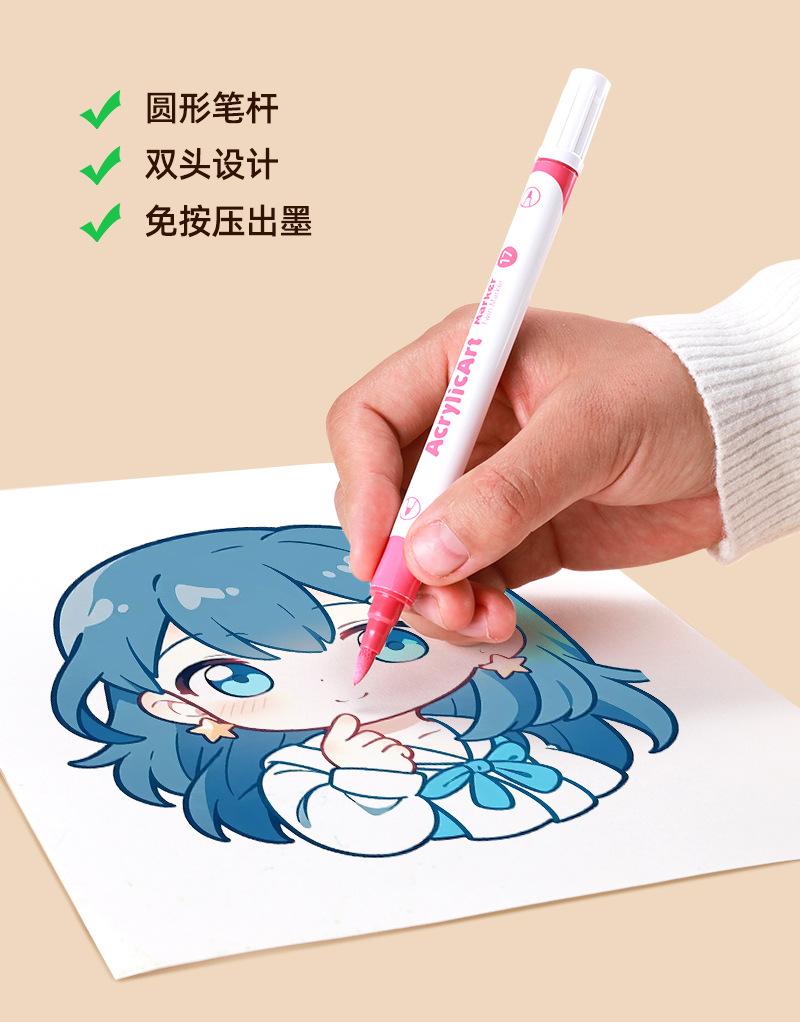 跨境双头丙烯马克笔套装 学生画画diy丙烯笔美术专用不透纸马克笔详情17